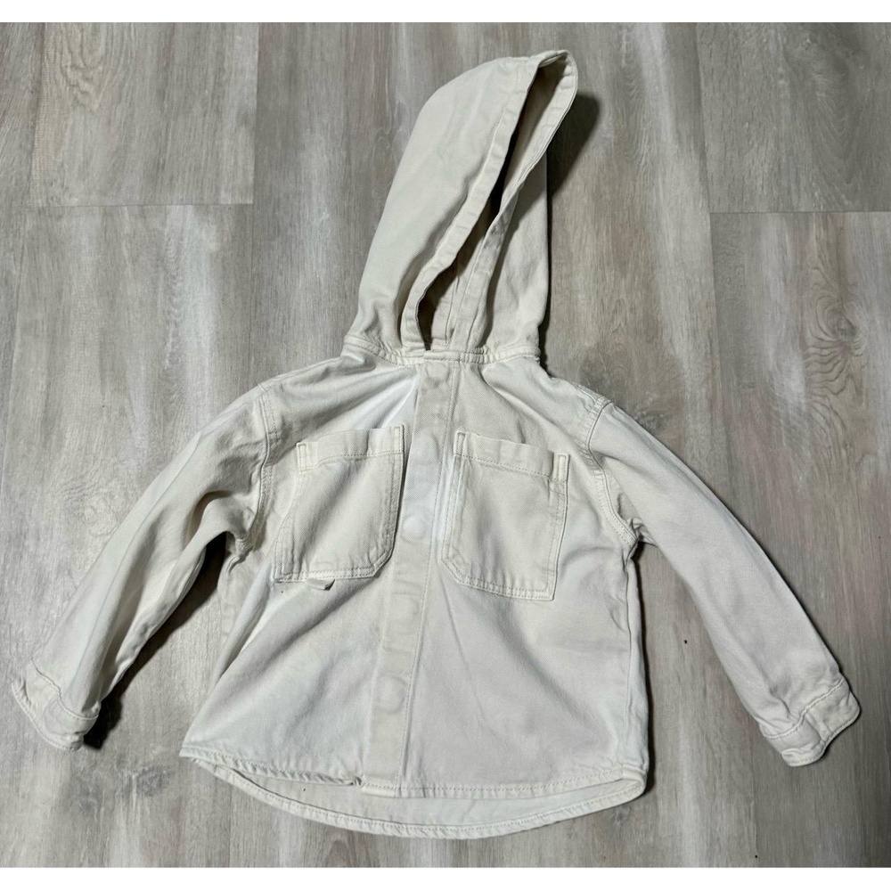 Zara Kids Beige Hooded Utility Jacket Shirt Sz 2 Boys Girls Lightweight Shacket - Picture 2 of 5